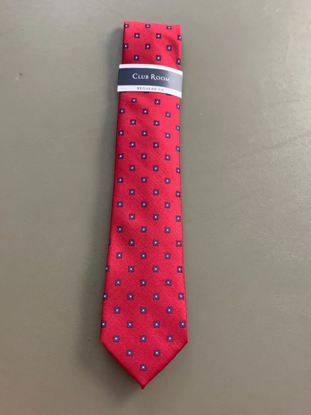 Club Room Men's 3'' 100% Polyester Neck Tie, Red Bowie Neat Squares, One Size